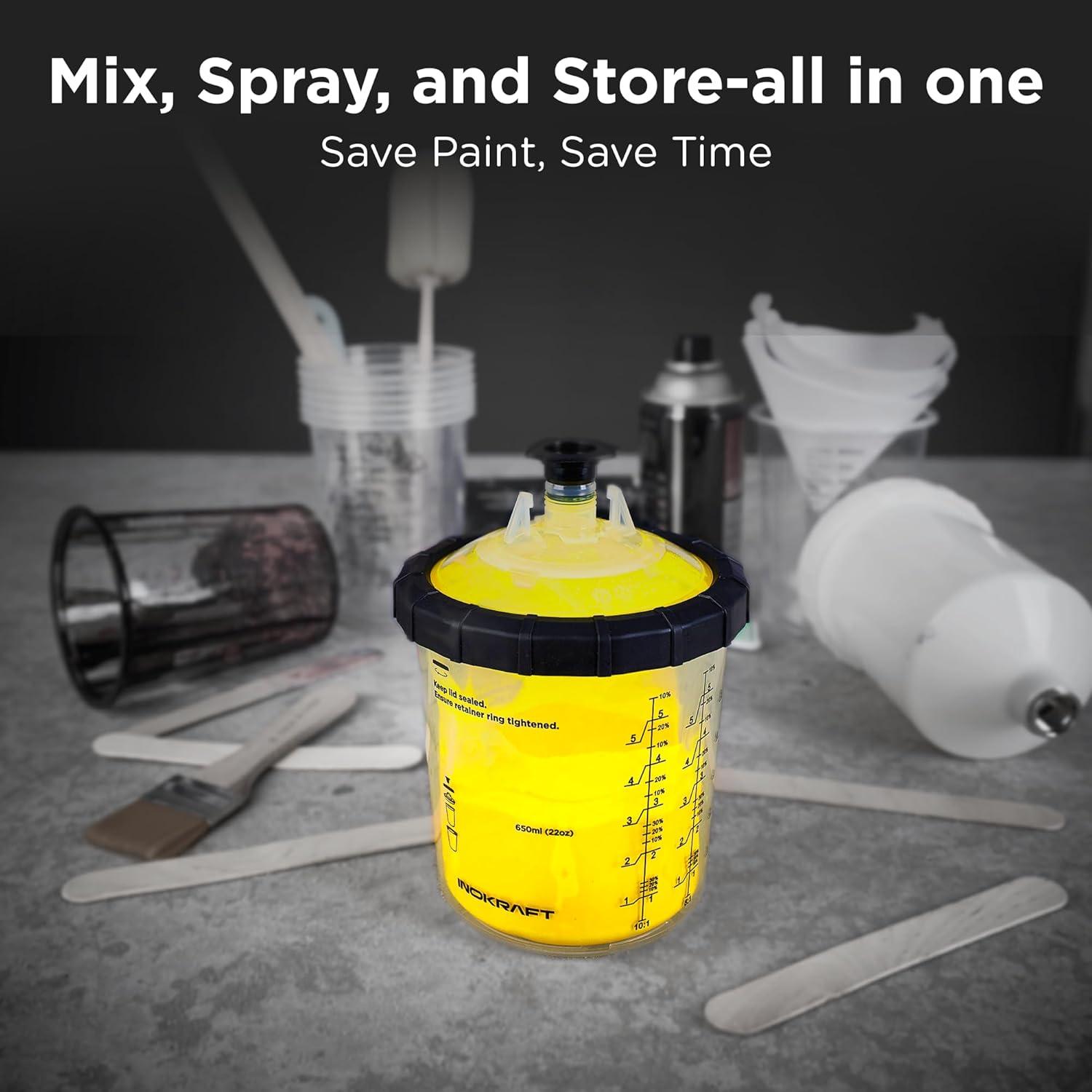 InoKraft Vaso Spray Pintura 650ml con 45 Vasos y Tapas