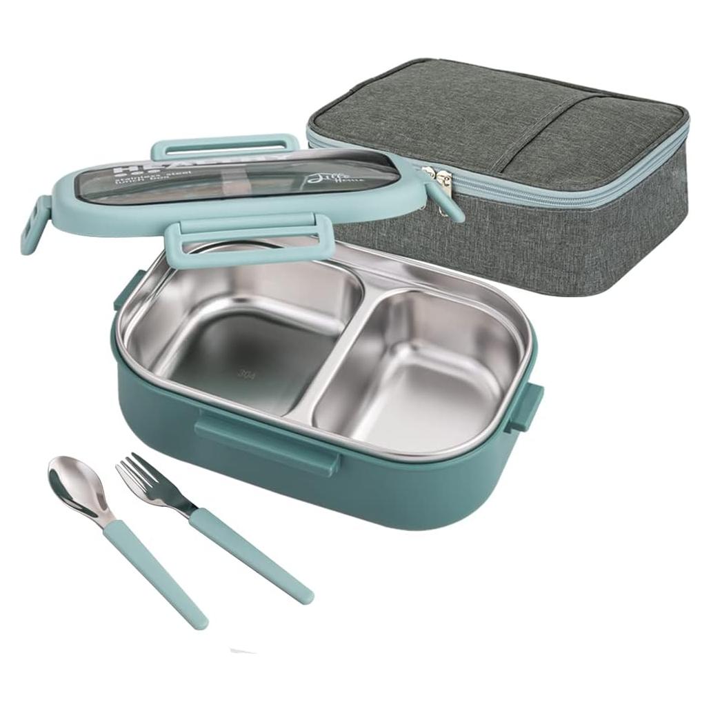 Caja Bento Lille Home 850ml Acero Inoxidable Verde 2 Compartimentos