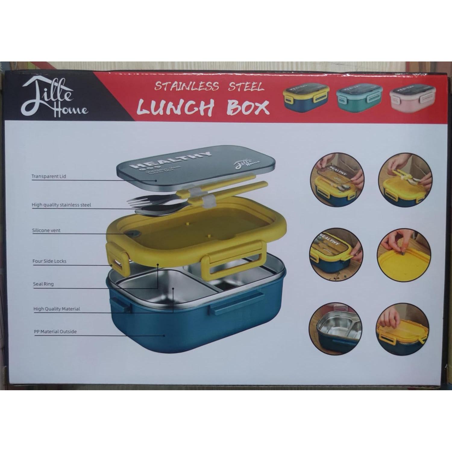 Caja Bento Lille Home 850ml Acero Inoxidable Verde 2 Compartimentos