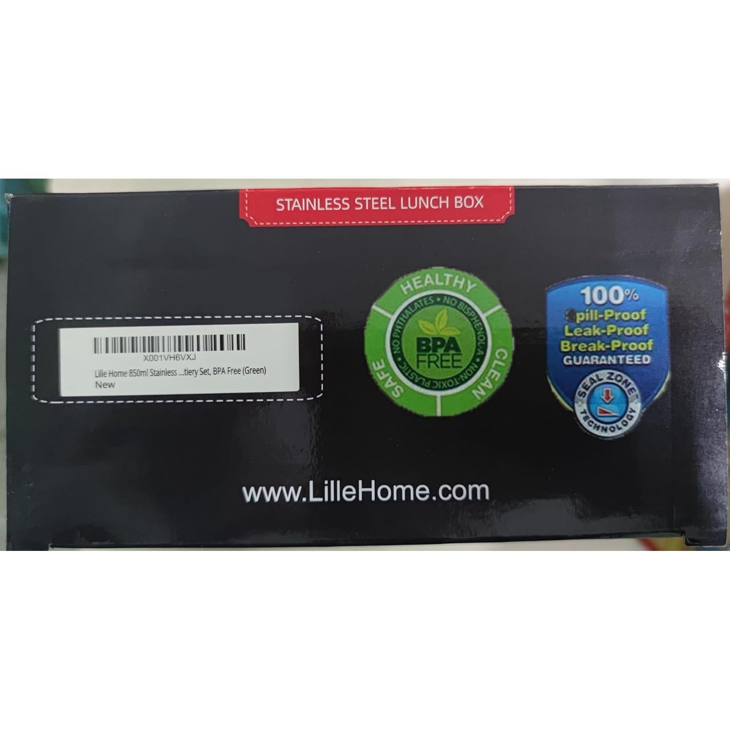 Caja Bento Lille Home 850ml Acero Inoxidable Verde 2 Compartimentos