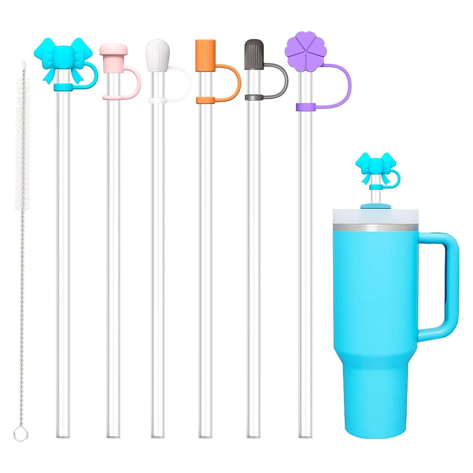 6 Pajillas Transparentes con Tapa para Taza Stanley 1,18L