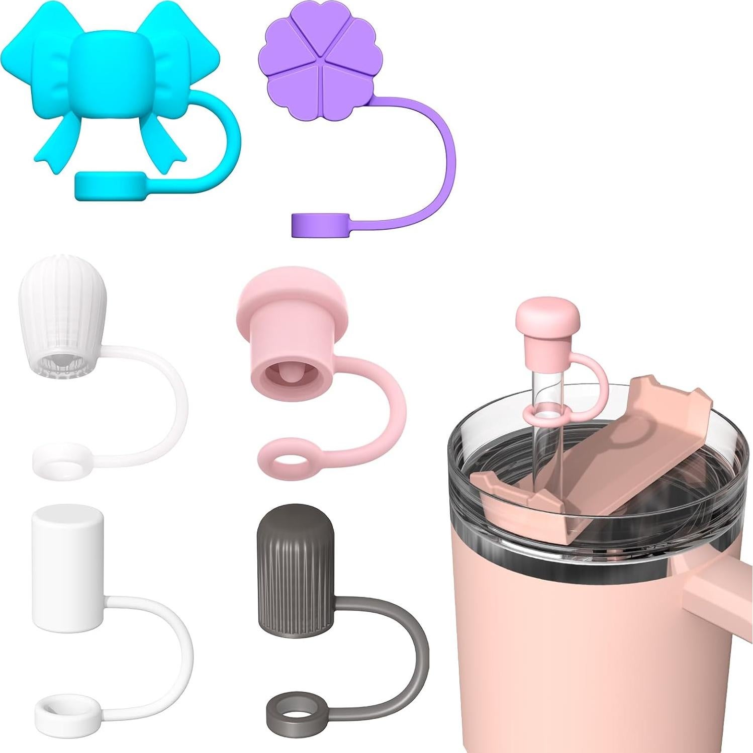 6 Pajillas Transparentes con Tapa para Taza Stanley 1,18L