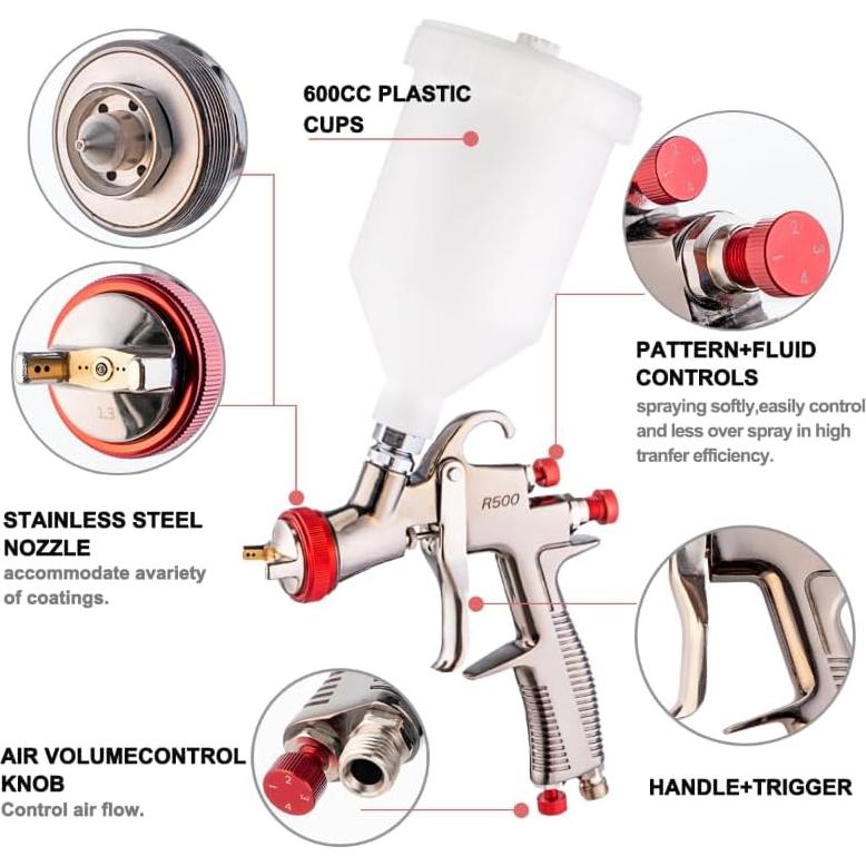 Pistola de Pulverización DAXINYANG R500 LVLP 600ml 1.3-2.0mm