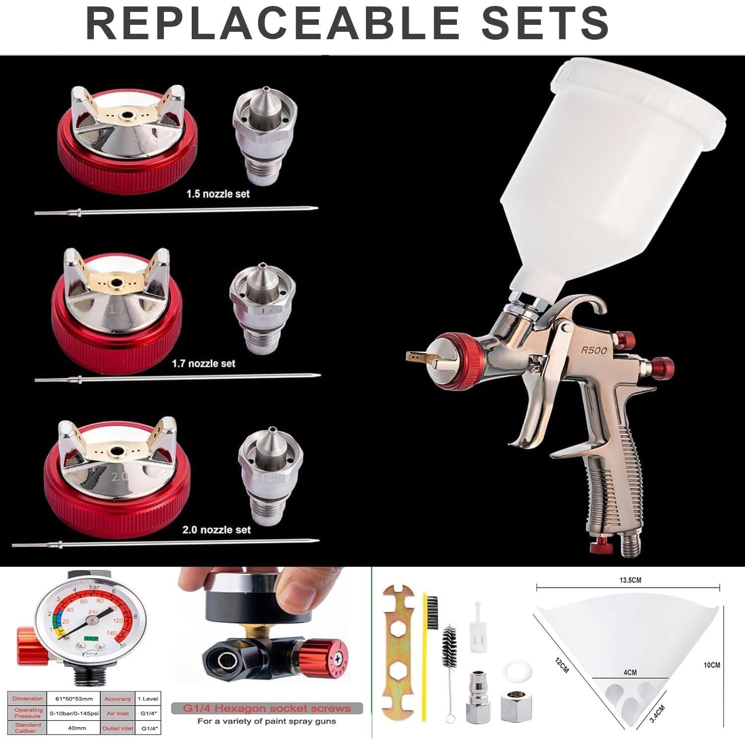 Pistola de Pulverización DAXINYANG R500 LVLP 600ml 1.3-2.0mm