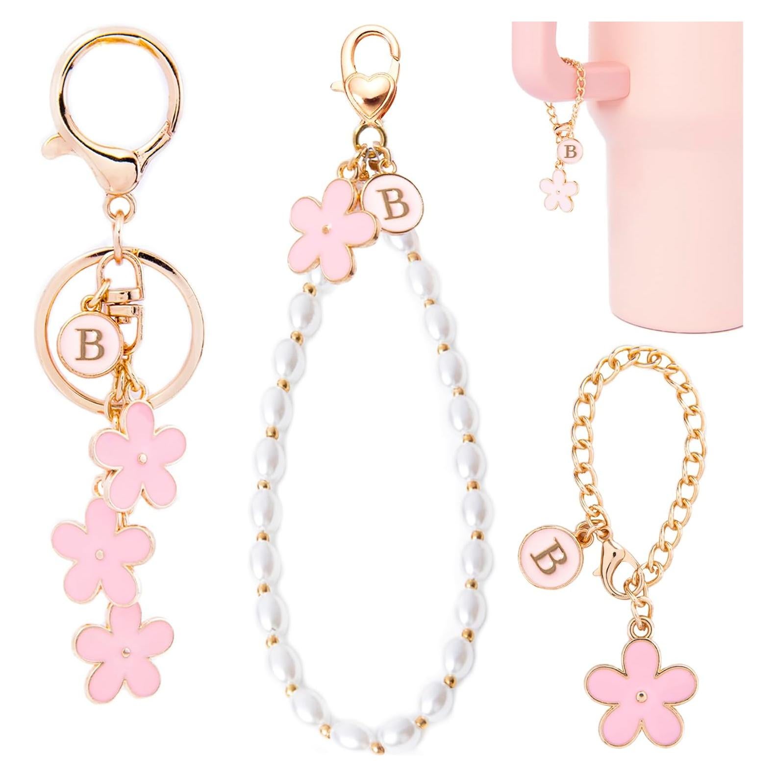Llavero Inicial Personalizado 3PC Rosa Stanley Charms