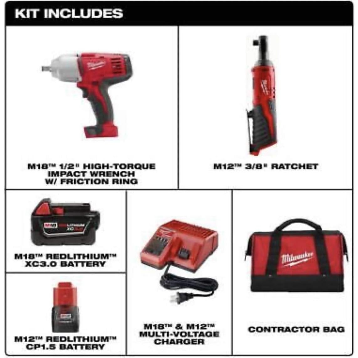 Juego de Llave de Impacto y Rachet Milwaukee M18/M12 12V