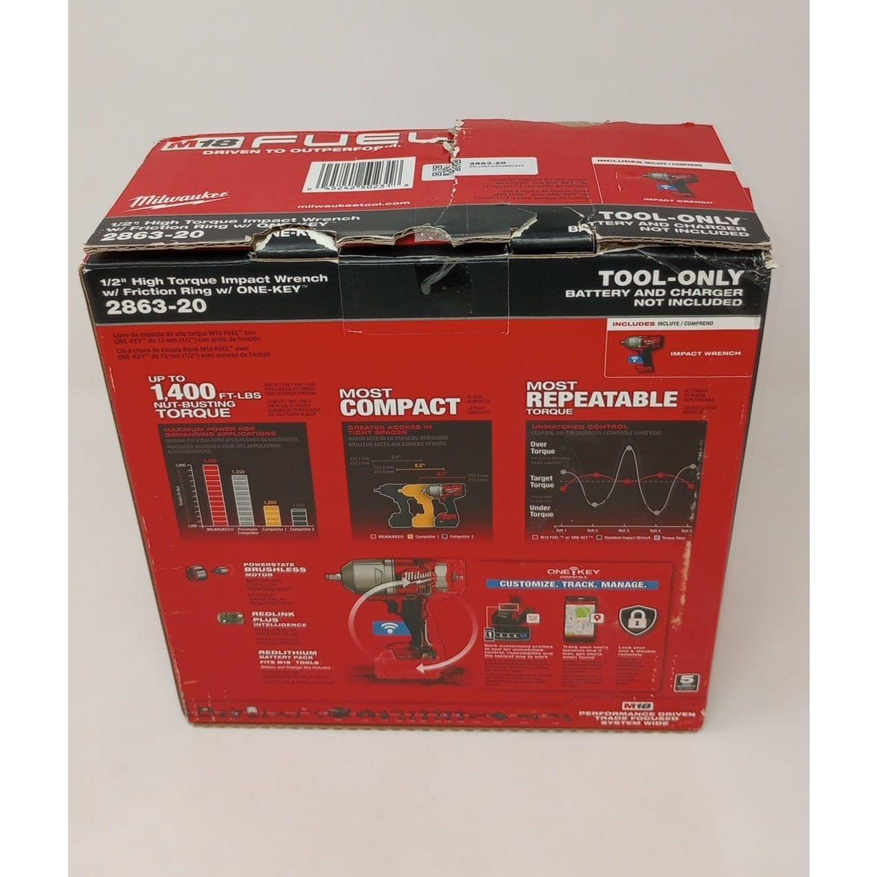 Llave de Impacto Inalámbrica Milwaukee M18 2863-20 1620 Nm