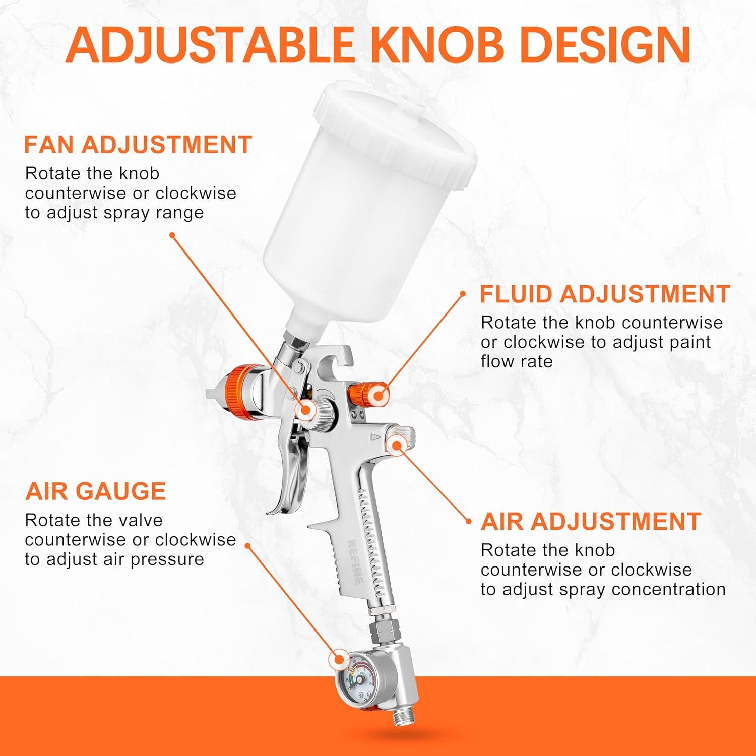 Pistola de Spray REFINE R827G 600cc 3 Boquillas 1.4/1.7/2.0mm