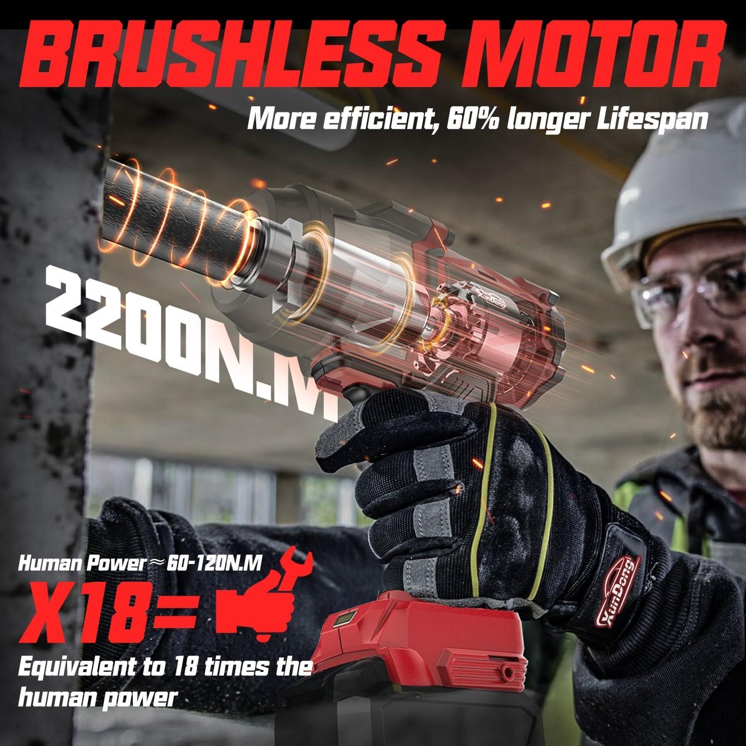 Llave de impacto inalámbrica 1/2" XunDong 2200Nm 18V