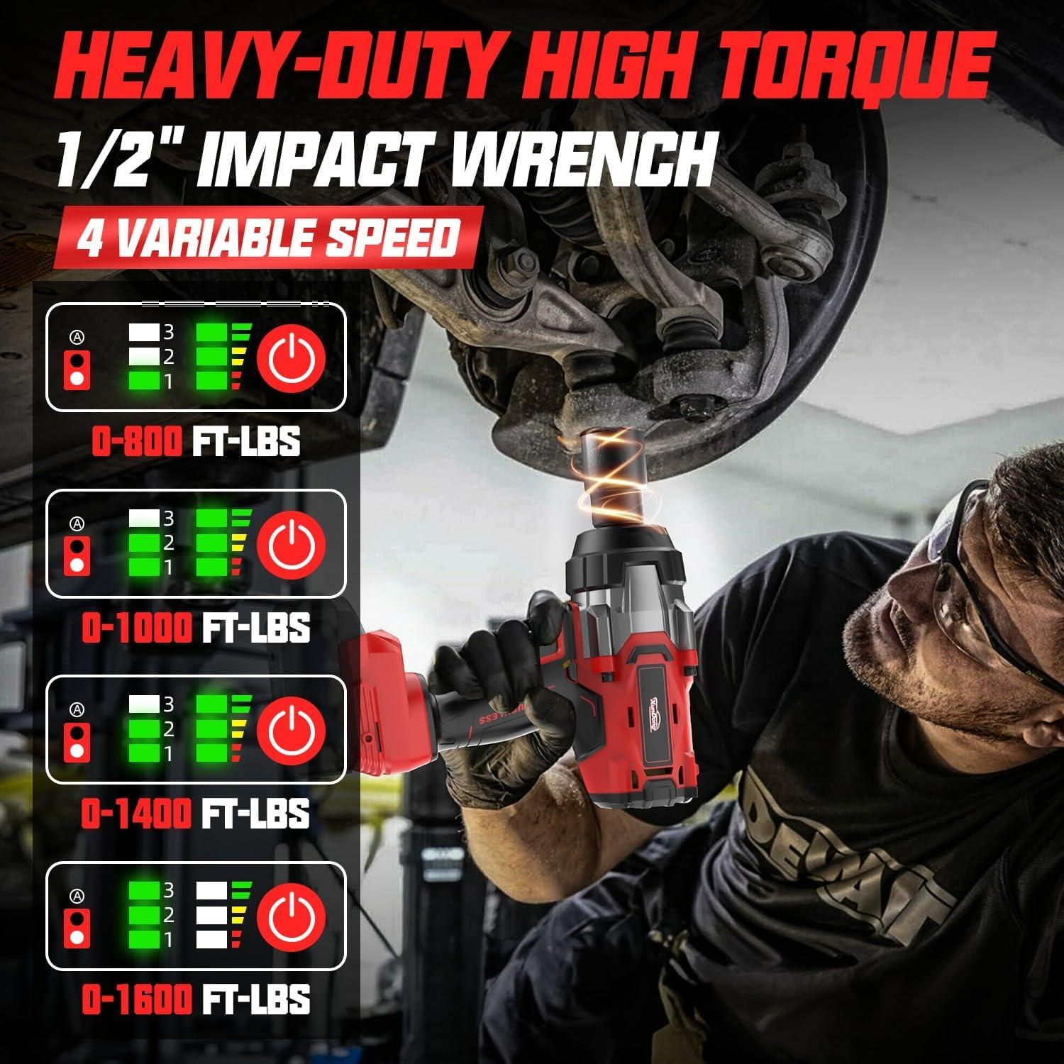 Llave de impacto inalámbrica 1/2" XunDong 2200Nm 18V