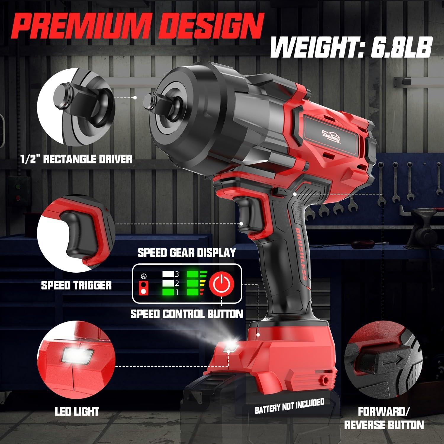 Llave de impacto inalámbrica 1/2" XunDong 2200Nm 18V