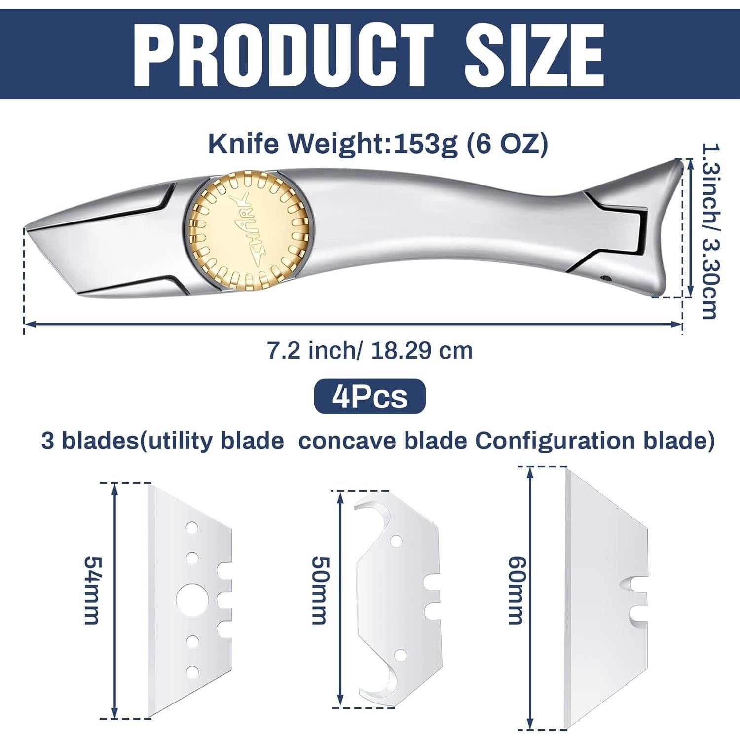 Cuchillos Utility WILLBOND 4 Piezas con 12 Cuchillas
