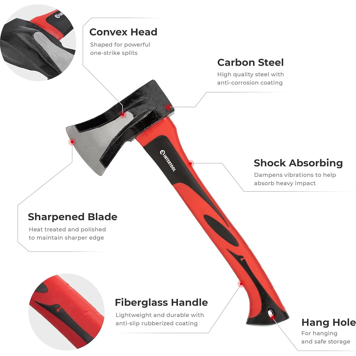 Hacha de Dividir INTERTOOL 38 cm, 0.91 kg, Mango Antideslizante