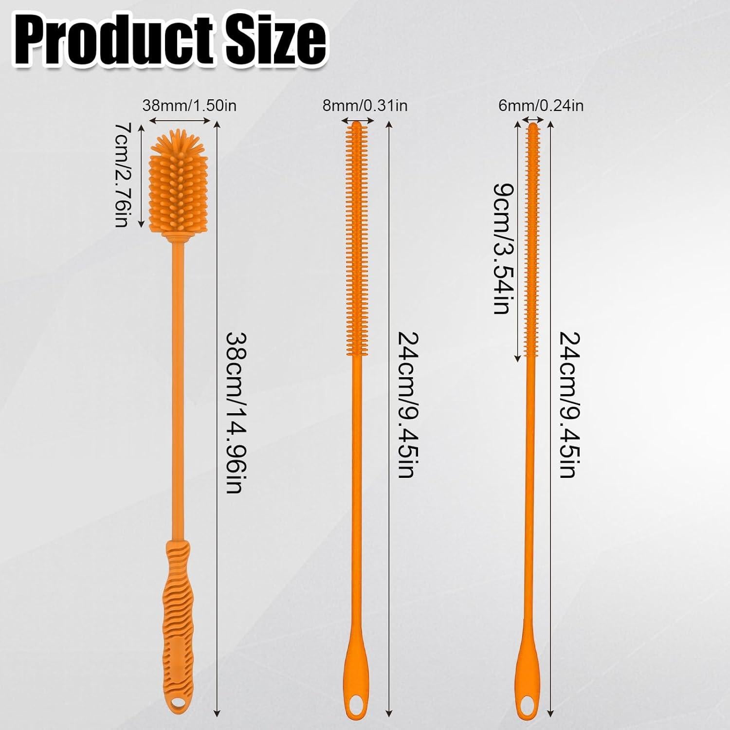 Juego de 3 cepillos de silicona PEUTIER para botellas y popotes