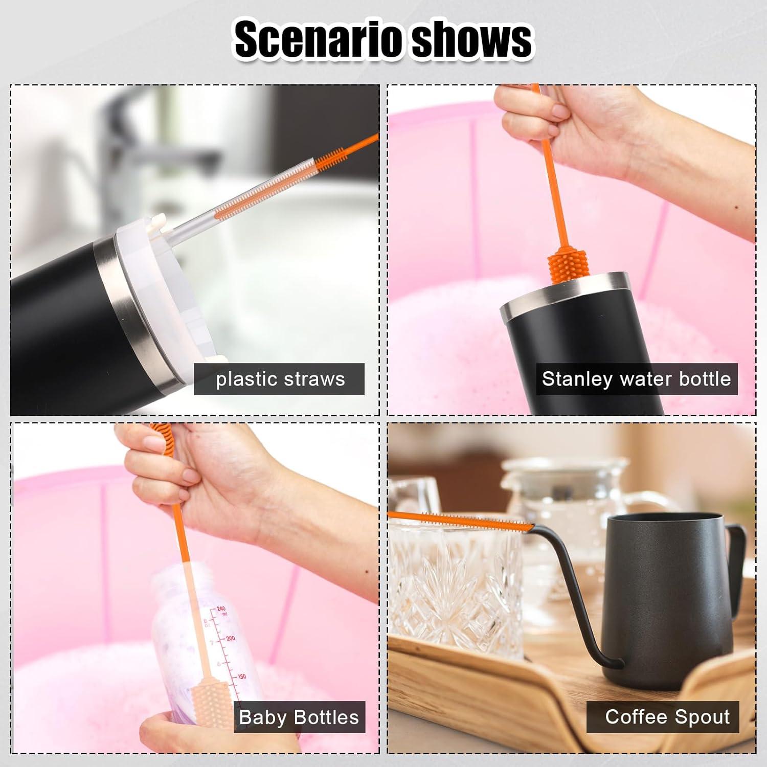 Juego de 3 cepillos de silicona PEUTIER para botellas y popotes