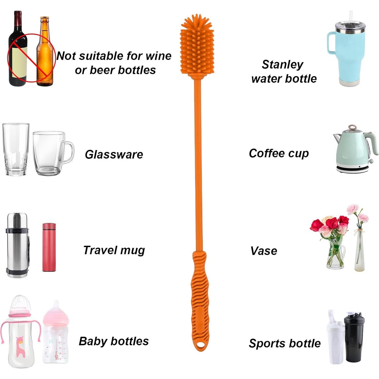 Juego de 3 cepillos de silicona PEUTIER para botellas y popotes