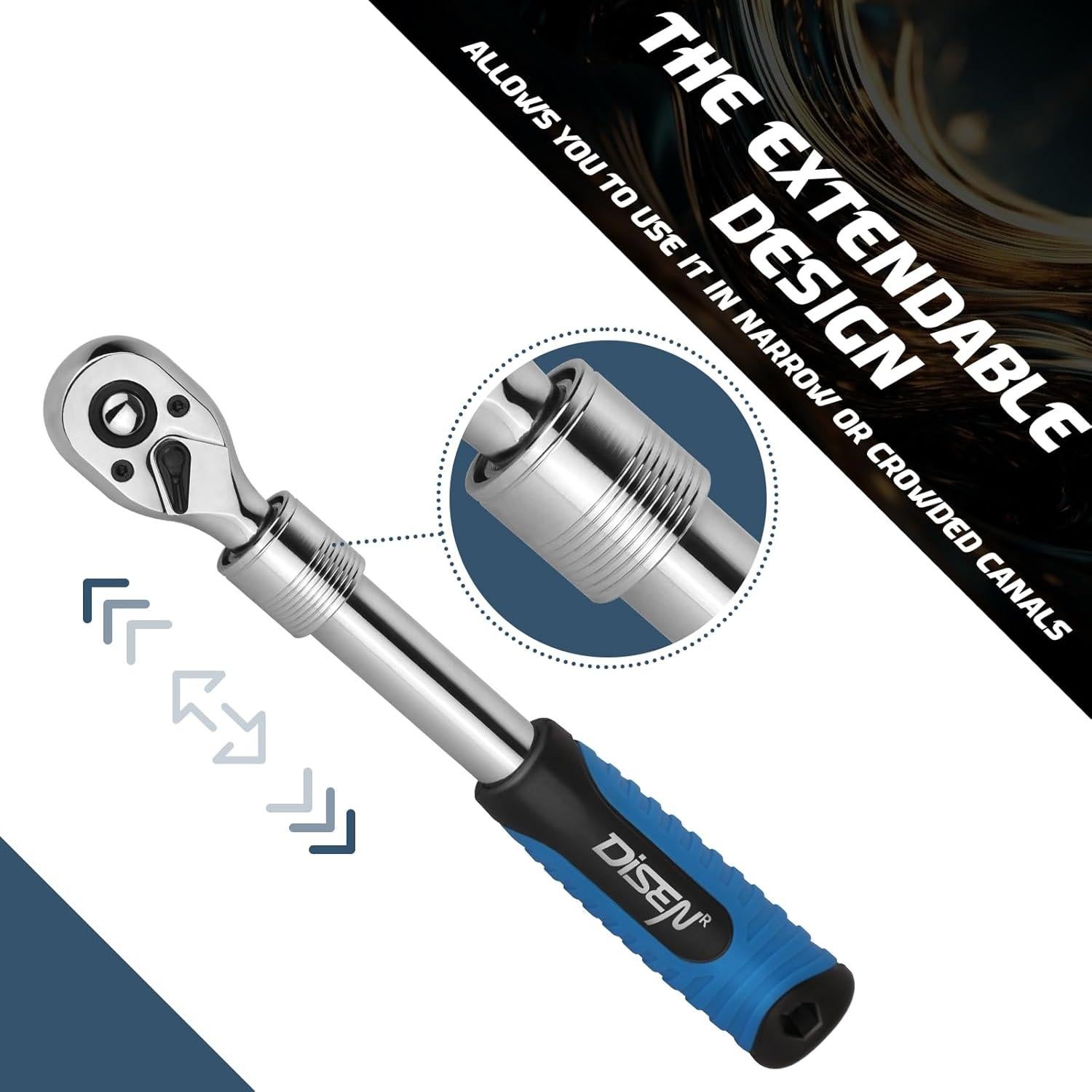 Juego de Llave de Carraca DISEN 3PCS Extensible 72 Dientes