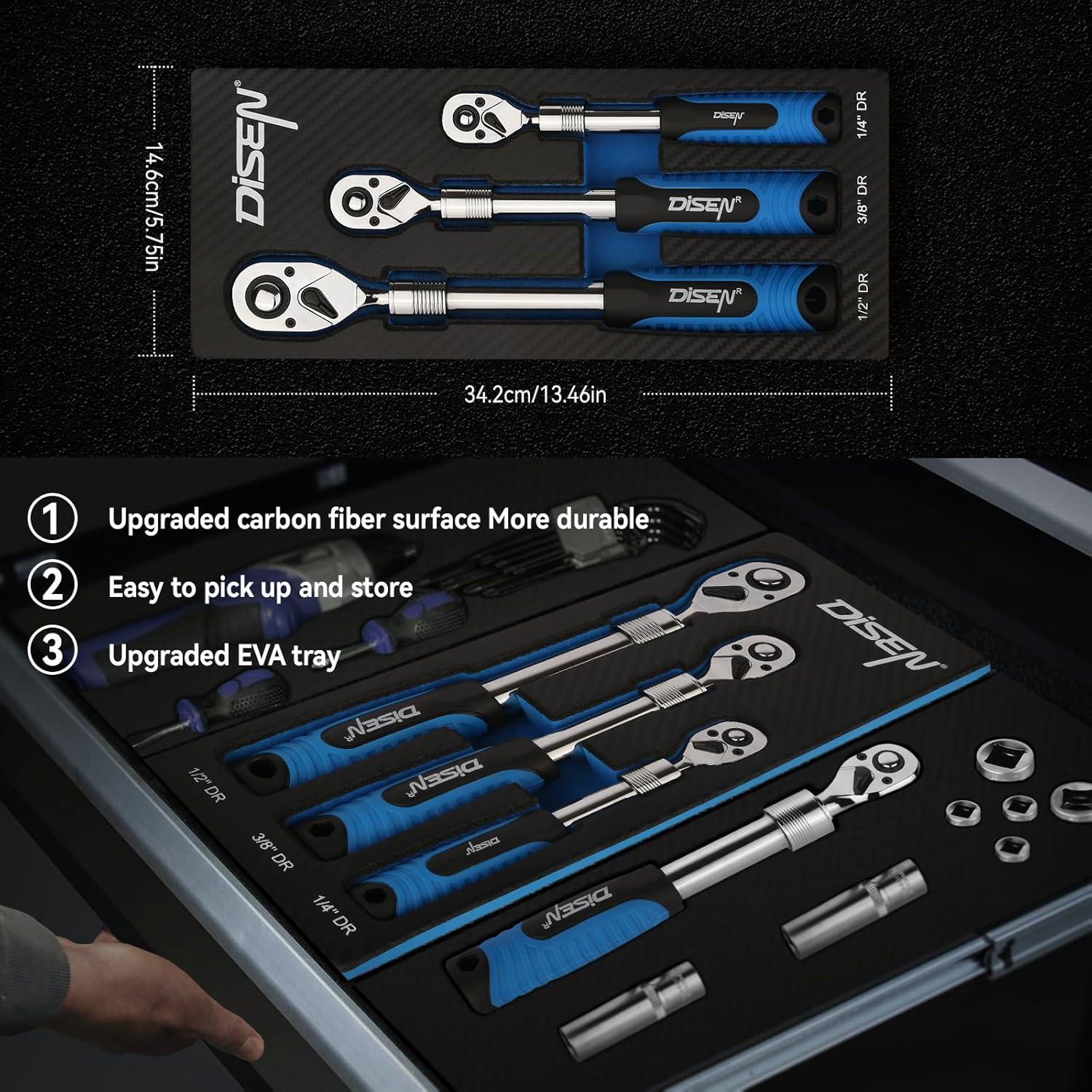 Juego de Llave de Carraca DISEN 3PCS Extensible 72 Dientes