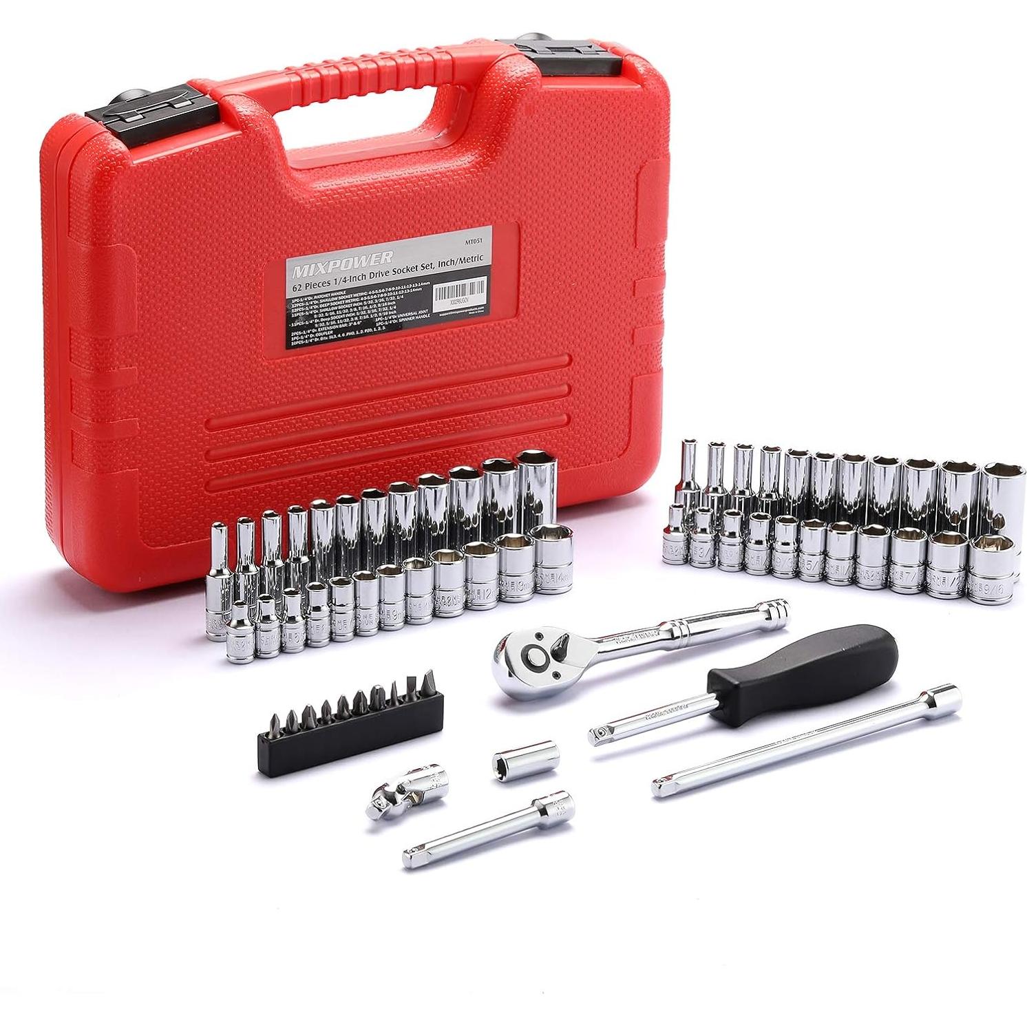 Juego de 62 Piezas MIXPOWER 1/4" con Estuche y Accesorios