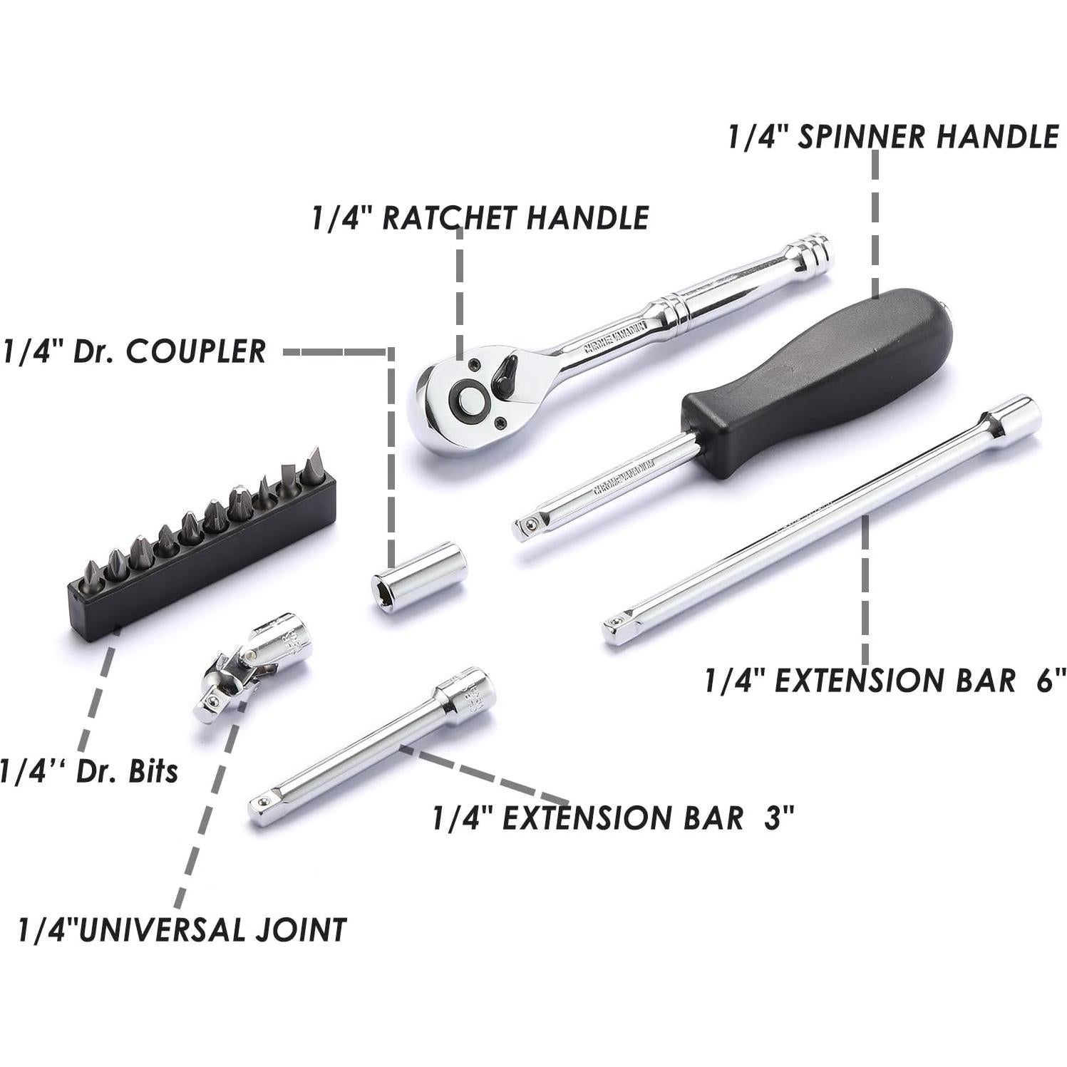 Juego de 62 Piezas MIXPOWER 1/4" con Estuche y Accesorios