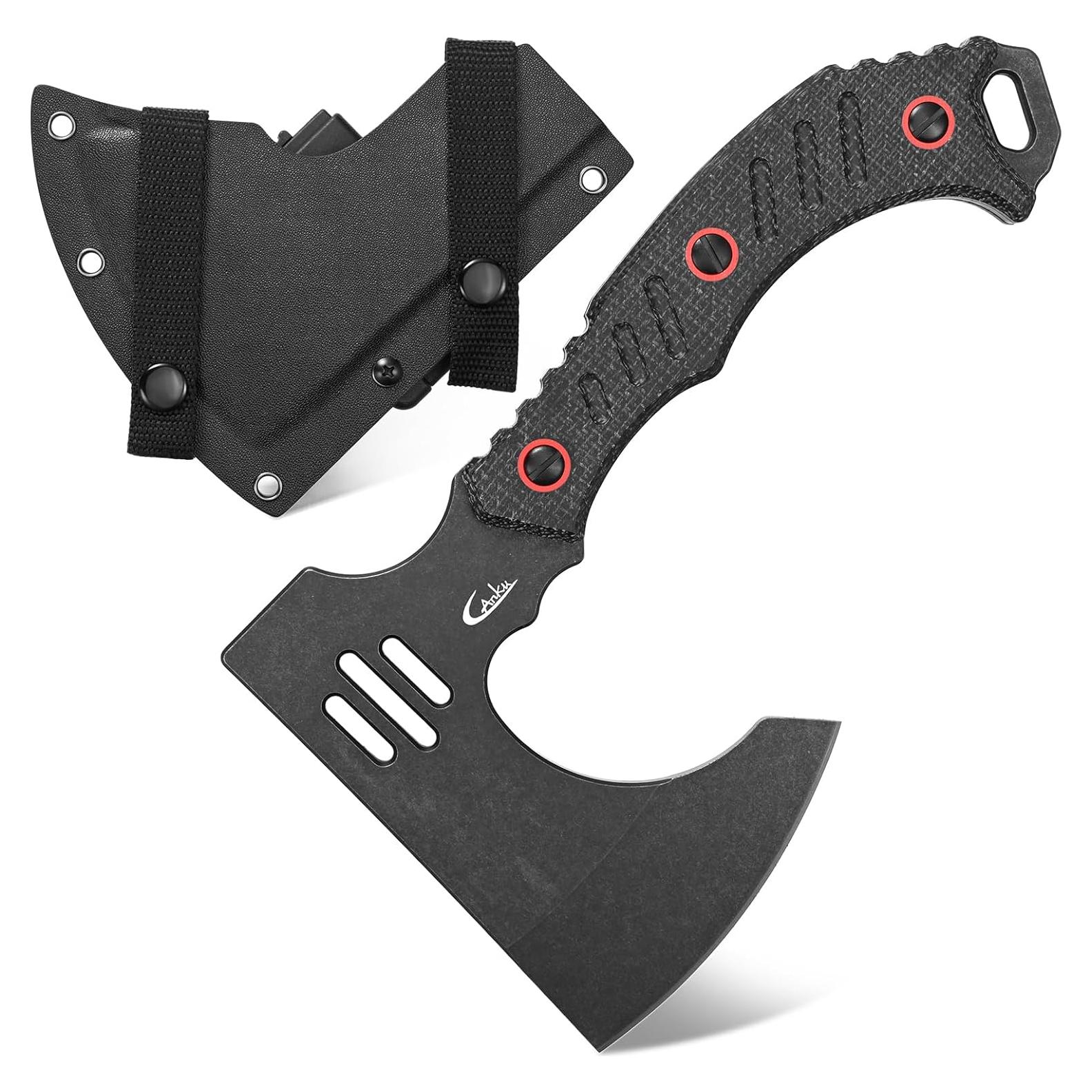 C1391 Camping Axe Camping Hatchet,DC53 Steel Blade with Micarta Handle Survival Hatchets Bushcraft Axe with Kydex Sheaths for Camping Hiking and Chopping Wood(Black)