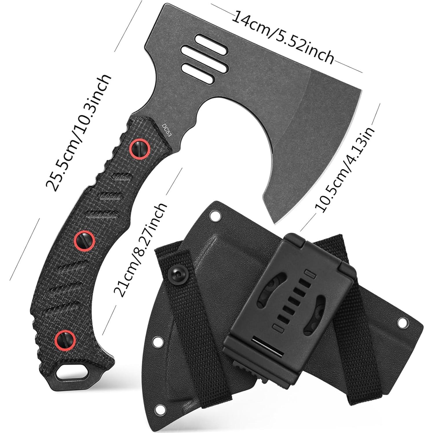 C1391 Camping Axe Camping Hatchet,DC53 Steel Blade with Micarta Handle Survival Hatchets Bushcraft Axe with Kydex Sheaths for Camping Hiking and Chopping Wood(Black)
