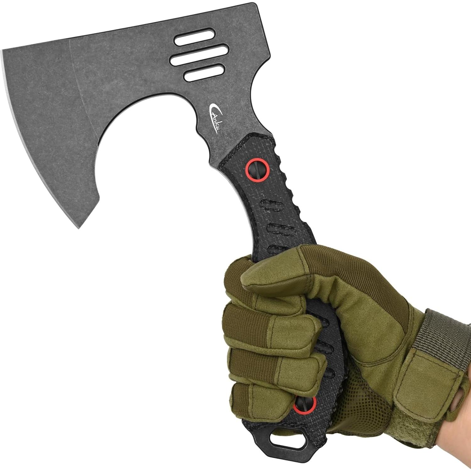 C1391 Camping Axe Camping Hatchet,DC53 Steel Blade with Micarta Handle Survival Hatchets Bushcraft Axe with Kydex Sheaths for Camping Hiking and Chopping Wood(Black)