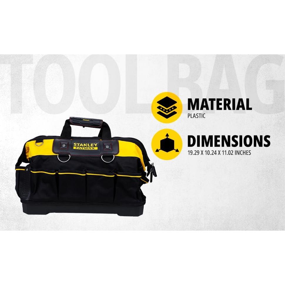 FATMAX Technician Tool Bag, 18" Heavy Duty, Hard Waterproof Base, Multiple Pockets, Shoulder Strap, 1-93-950
