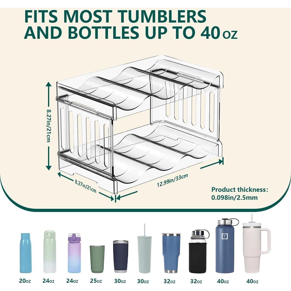 Organizador de Botellas de Agua Yuvslo 2 Niveles Apilable