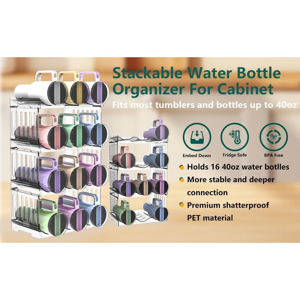 Organizador de Botellas de Agua Yuvslo 2 Niveles Apilable