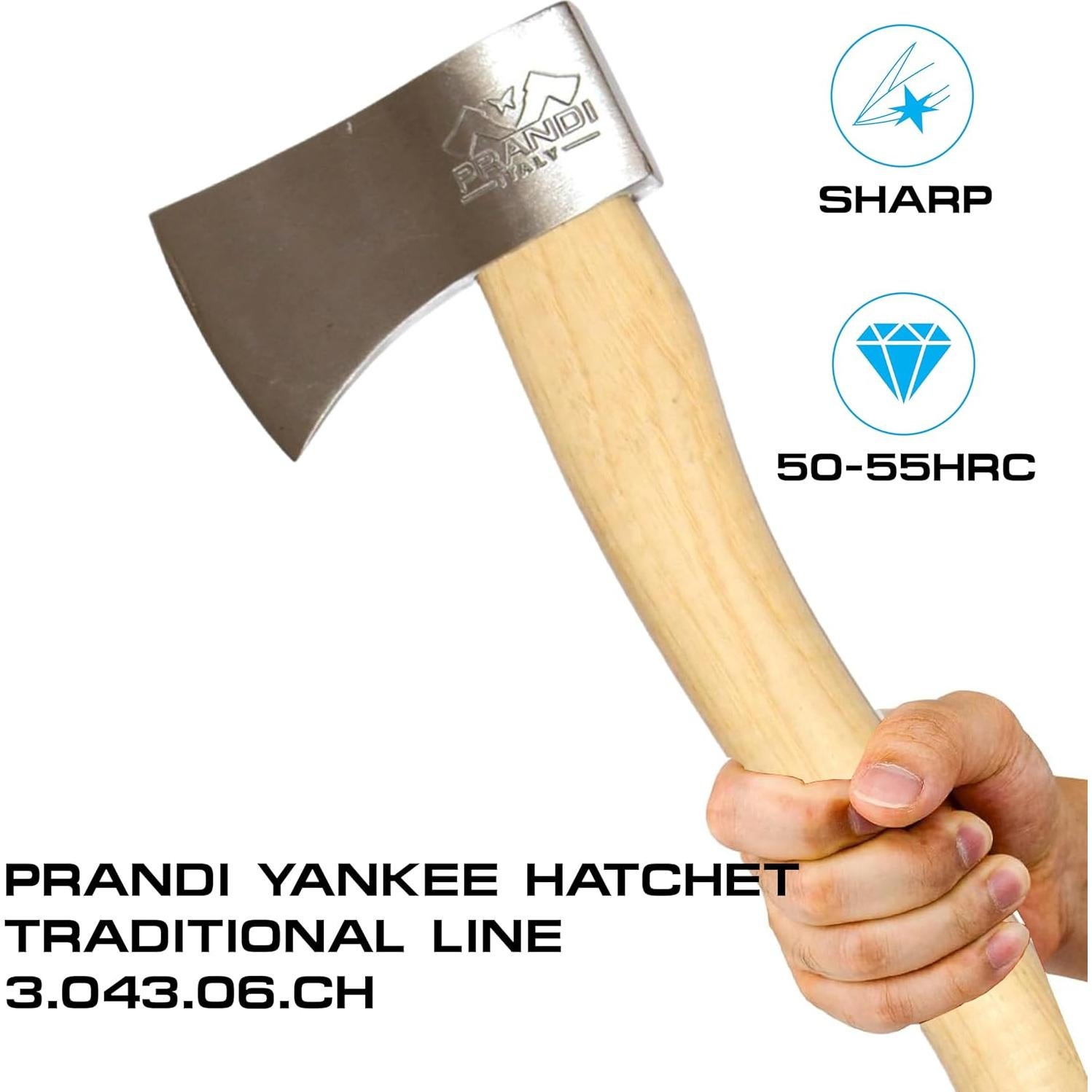 Hacha Prandi Clásica 38 cm Acero Carbono Mango Nogal