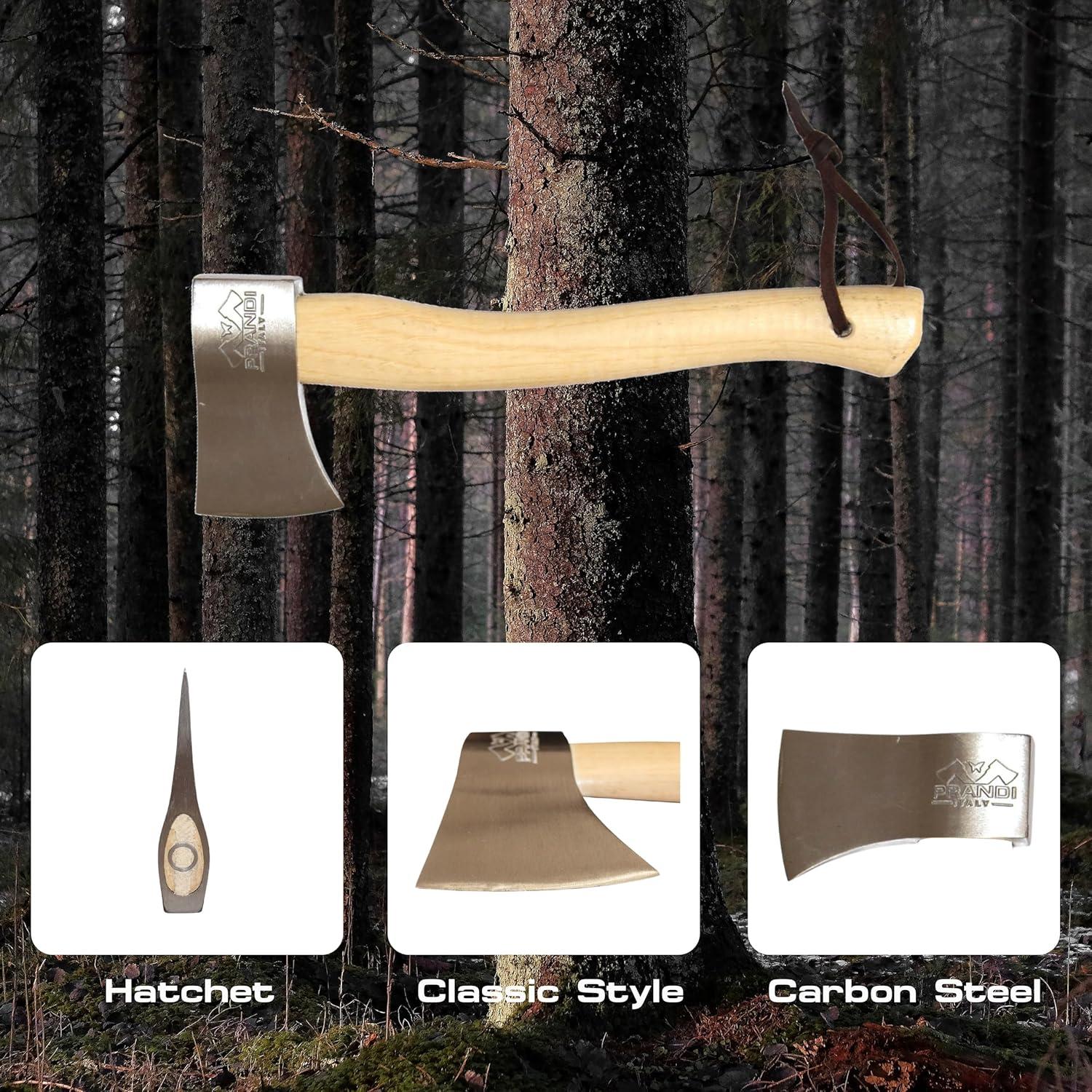 Hacha Prandi Clásica 38 cm Acero Carbono Mango Nogal