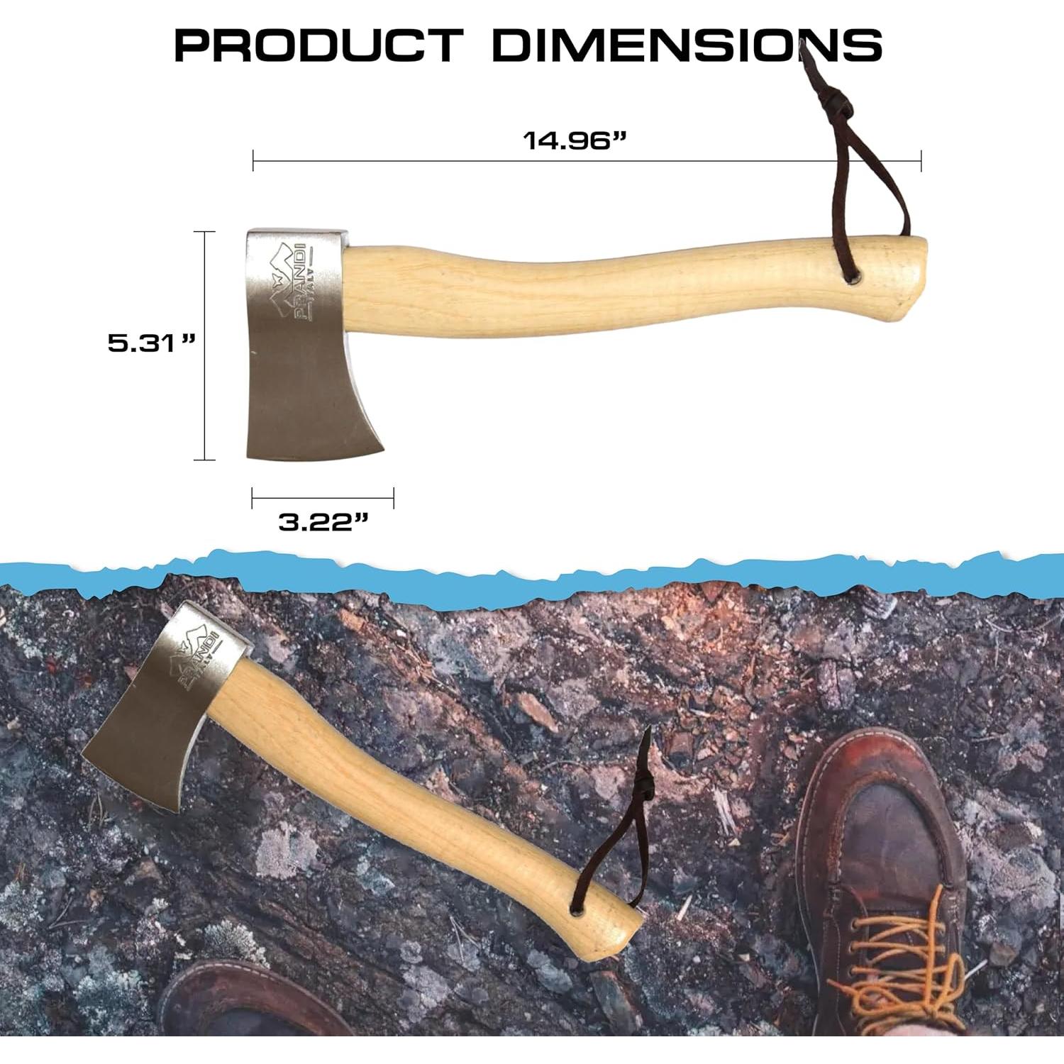 Hacha Prandi Clásica 38 cm Acero Carbono Mango Nogal