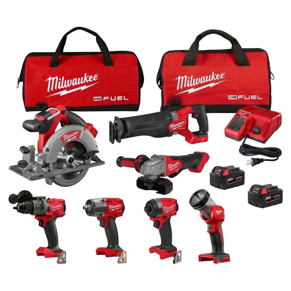 M18 FUEL 18V Lithium-Ion Brushless Cordless Combo Kit with Two 5.0 Ah Batteries, 1 Charger, 2 Tool Bags (7-Tool)