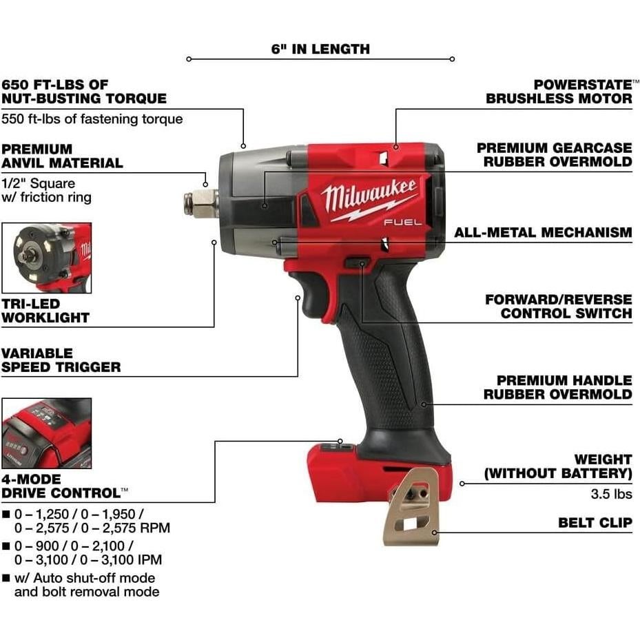 M18 FUEL 18V Lithium-Ion Brushless Cordless Combo Kit with Two 5.0 Ah Batteries, 1 Charger, 2 Tool Bags (7-Tool)