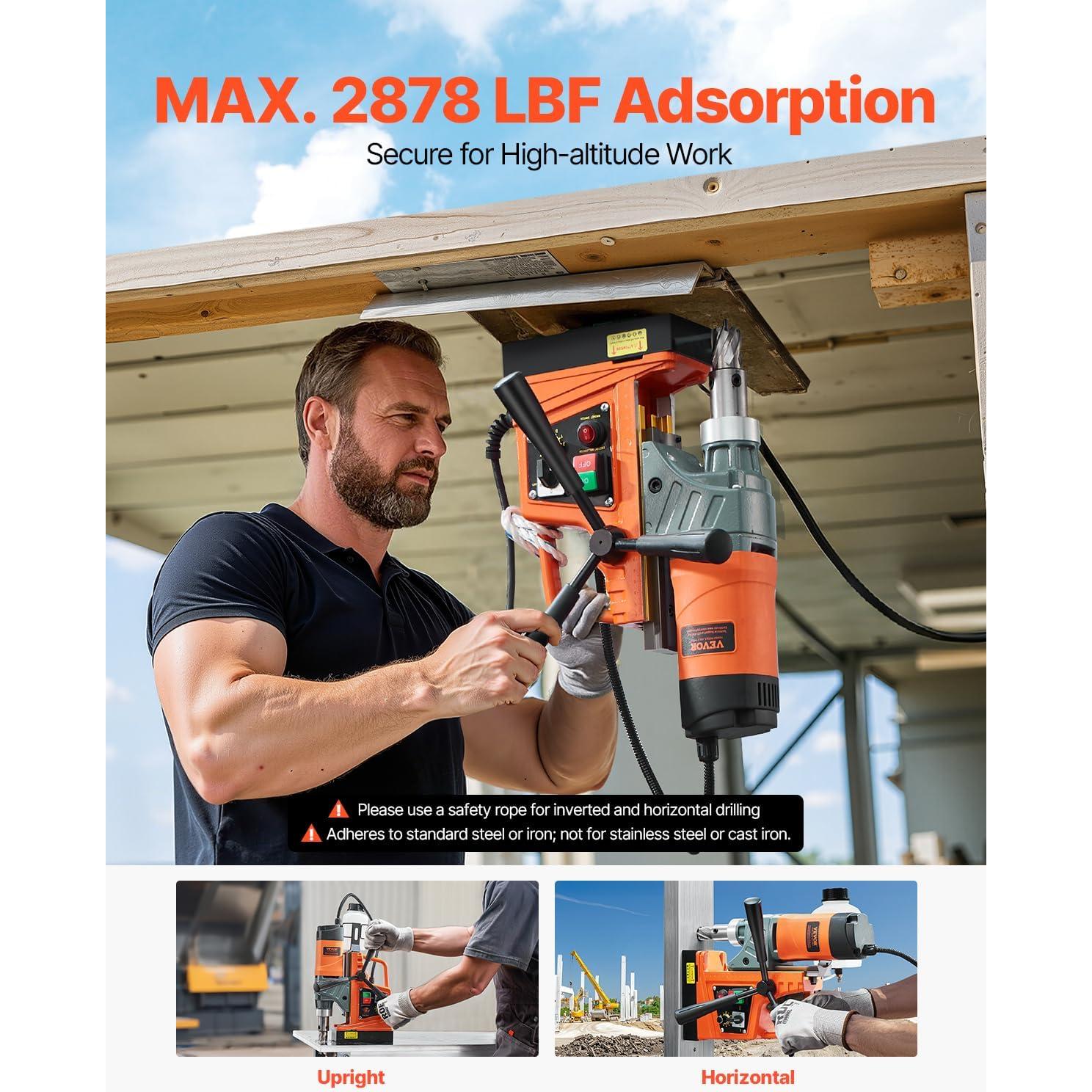 Taladro Magnético VEVOR 1450W 5.08cm 800 RPM con Brocas