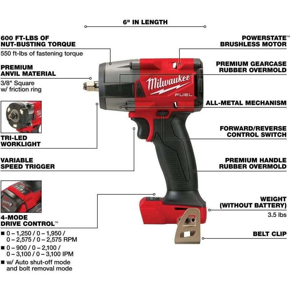 Llave de Impacto Milwaukee M18 18V 3/8'' Compacta Inalámbrica