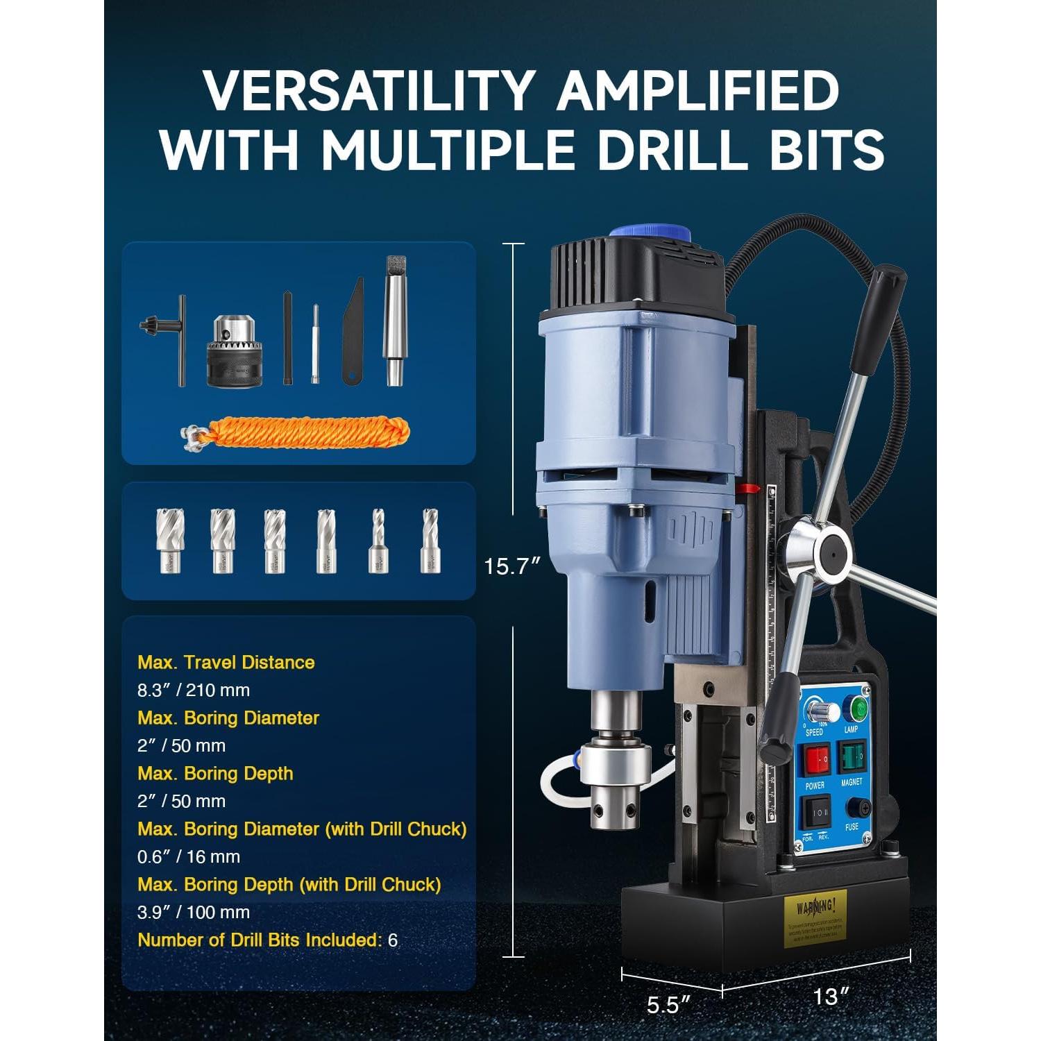 Prensa de Taladro Magnético ZELCAN 1550W 6 Brocas 650 RPM