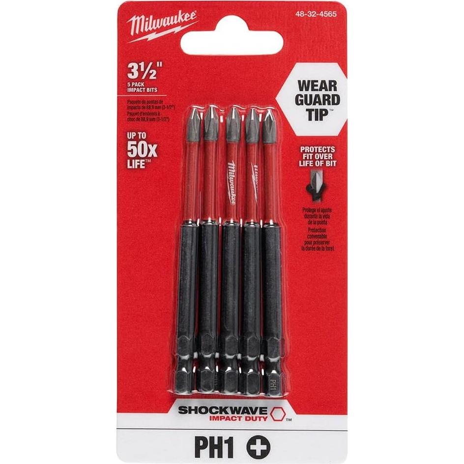 Bit Phillips Milwaukee SHOCKWAVE #1 Paquete 5, 8.89 cm
