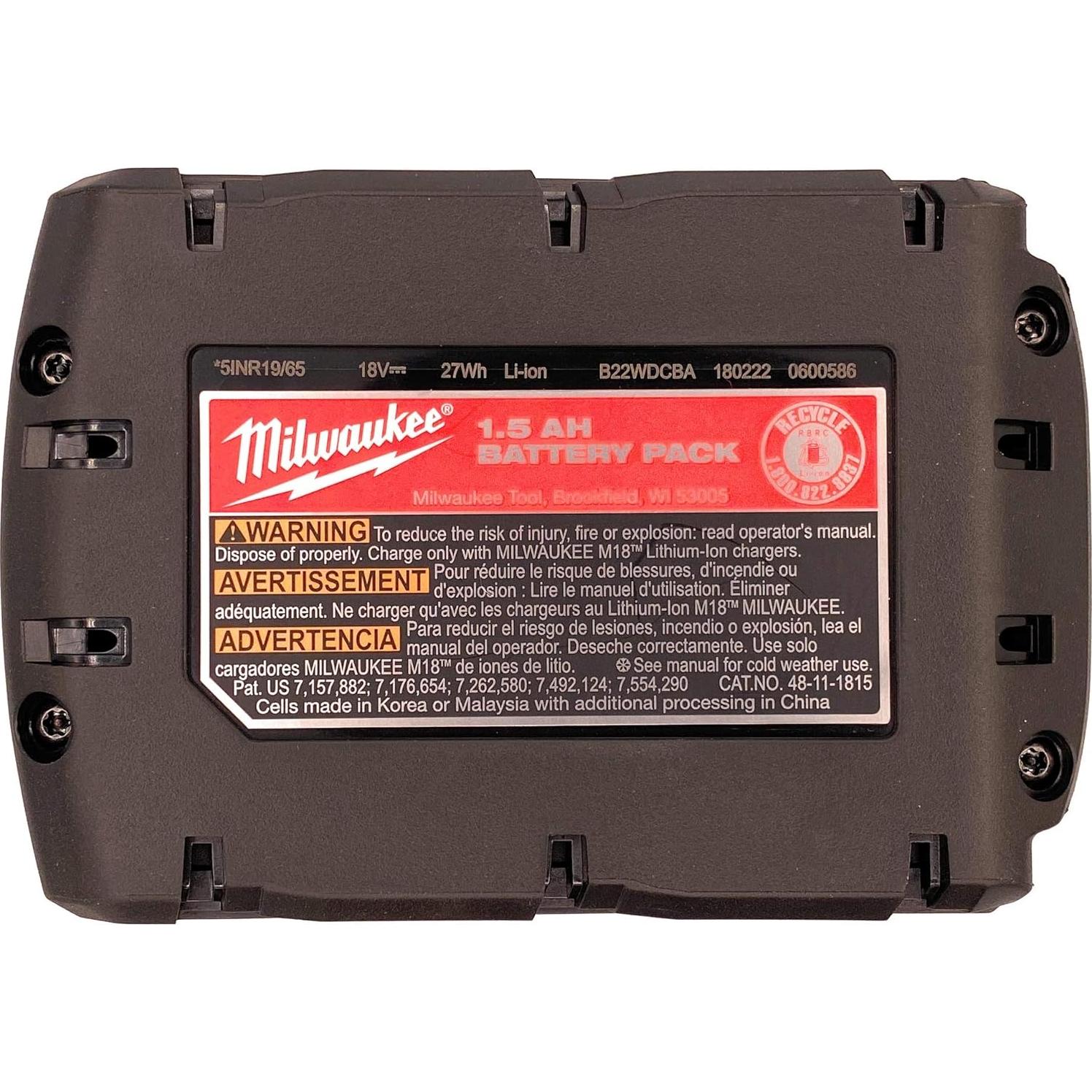 Batería Milwaukee M18 1.5 Ah 18V Ion de Litio para Taladro