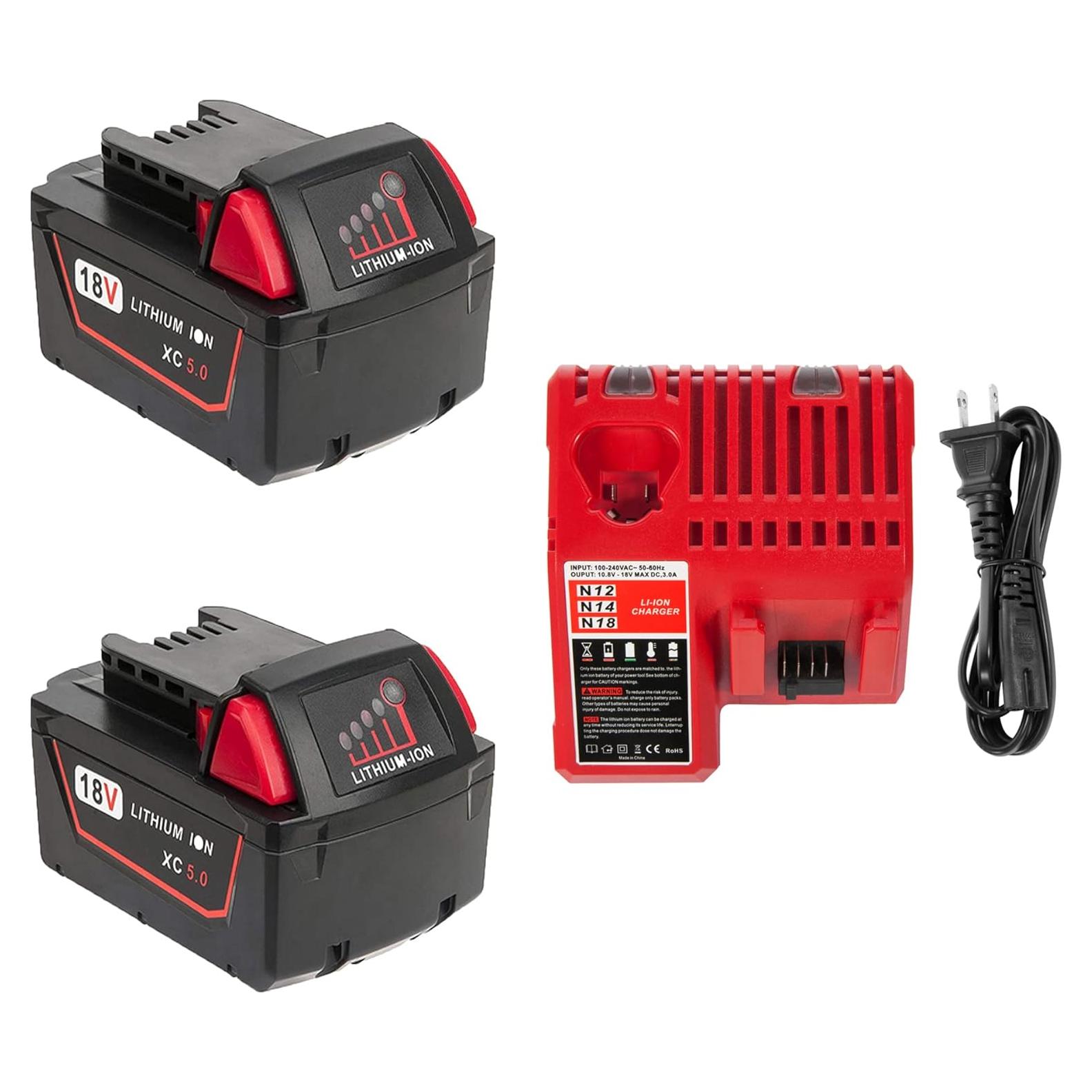 2 Baterías de Litio 5.0Ah 18V y Cargador Milwaukee M18