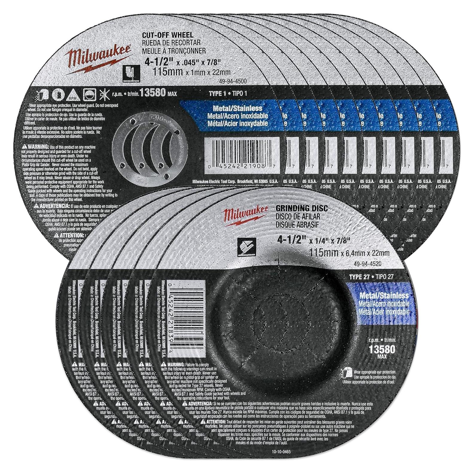 Juego de Corte y Desbaste 15 Pzas Milwaukee 4.5" Metal