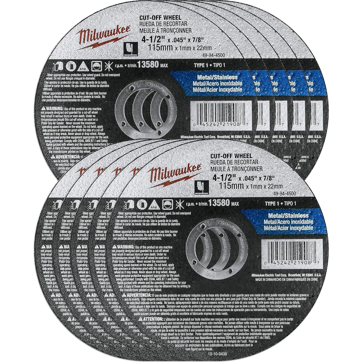 Juego de Corte y Desbaste 15 Pzas Milwaukee 4.5" Metal