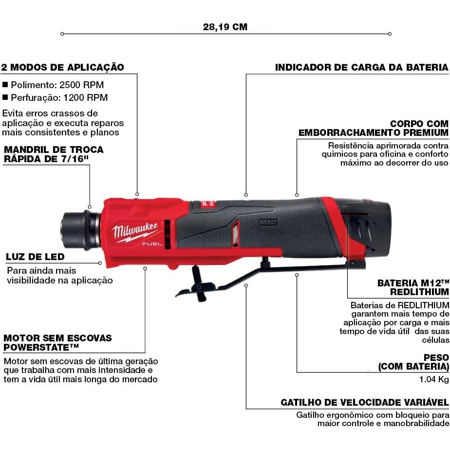 Molino de Neumáticos Milwaukee 12V 2409-22 Con 2 Baterías