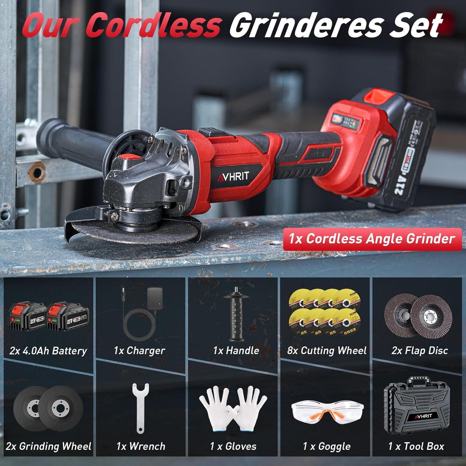 Amoladora Angular Inalámbrica Avhrit 21V 9500 RPM 4-1/2''