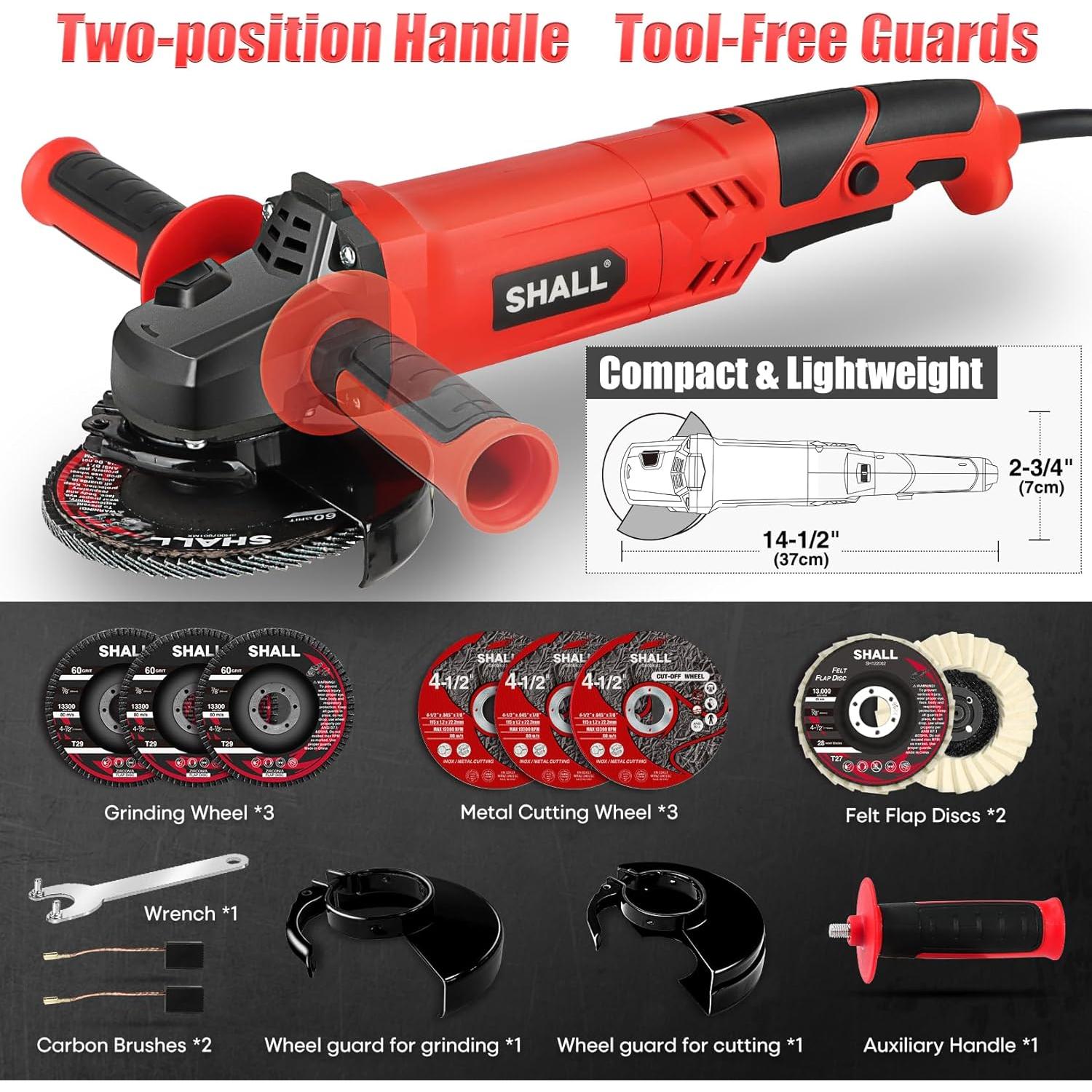 Amoladora Angular SHALL 1200W 4.5" Velocidad Variable