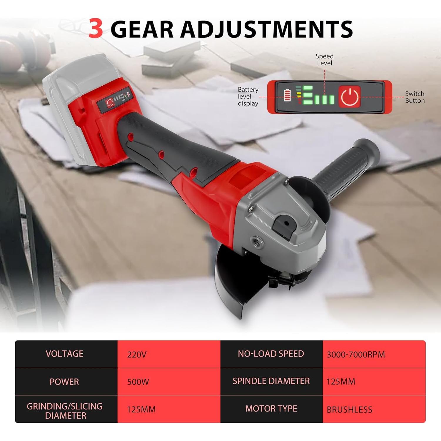 Angle Grinder Cordless for Milwaukee 18V Li-ion Battery,7000RPM Brushless Grinder Tool,3 Variable Speeds,4.9’’power angle grinders 500W Grinders,for Cutting,Rust removal,Polishing and Burnishing