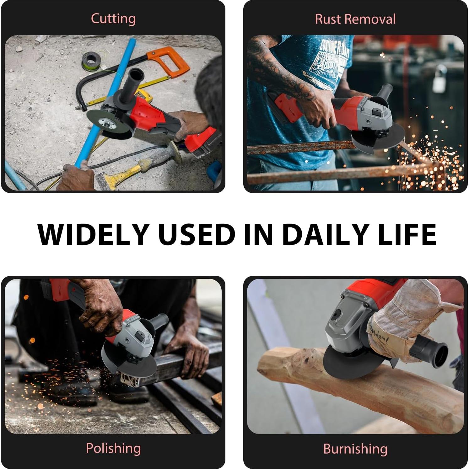 Angle Grinder Cordless for Milwaukee 18V Li-ion Battery,7000RPM Brushless Grinder Tool,3 Variable Speeds,4.9’’power angle grinders 500W Grinders,for Cutting,Rust removal,Polishing and Burnishing