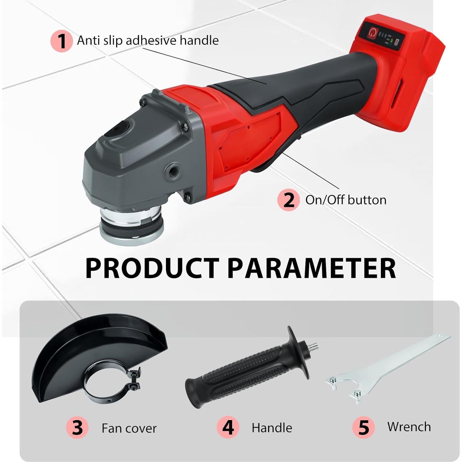 Angle Grinder Cordless for Milwaukee 18V Li-ion Battery,7000RPM Brushless Grinder Tool,3 Variable Speeds,4.9’’power angle grinders 500W Grinders,for Cutting,Rust removal,Polishing and Burnishing