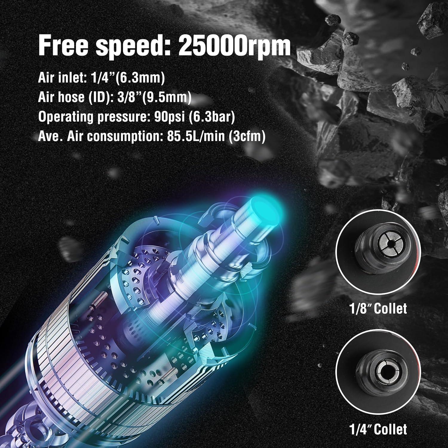 Amortiguador Neumático WORKPRO Recto 25000RPM 0.25kg